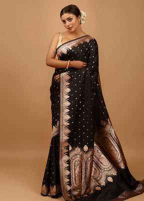 Black Banarasi Silk Saree With Blouse Piece