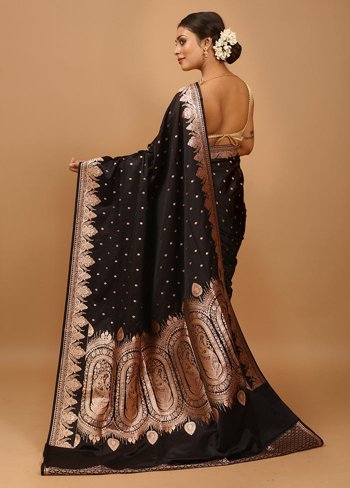 Black Banarasi Silk Saree With Blouse Piece