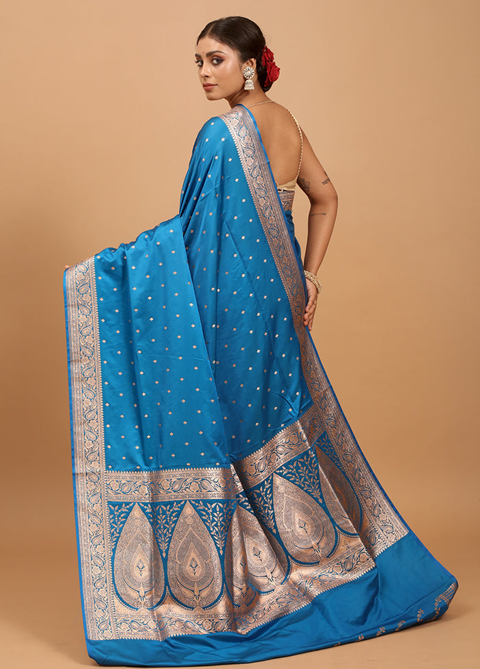 Blue Banarasi Silk Saree With Blouse Piece