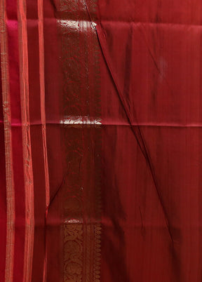 Maroon Handloom Katan Pure Silk Saree With Blouse Piece