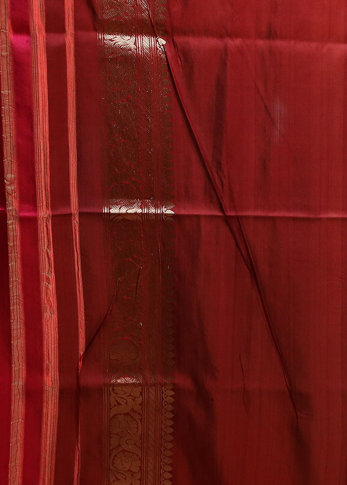 Maroon Handloom Katan Pure Silk Saree With Blouse Piece