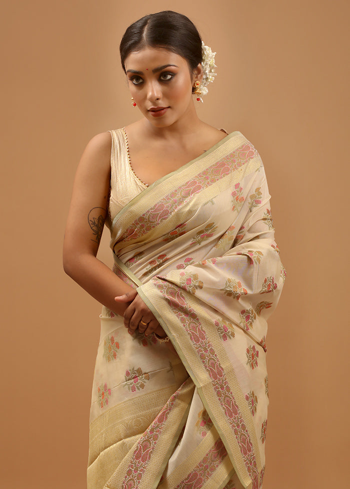 Cream Cotton Saree With Blouse Piece