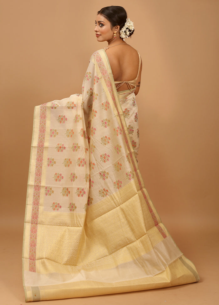 Cream Cotton Saree With Blouse Piece