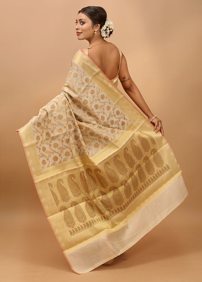 Cream Cotton Saree With Blouse Piece