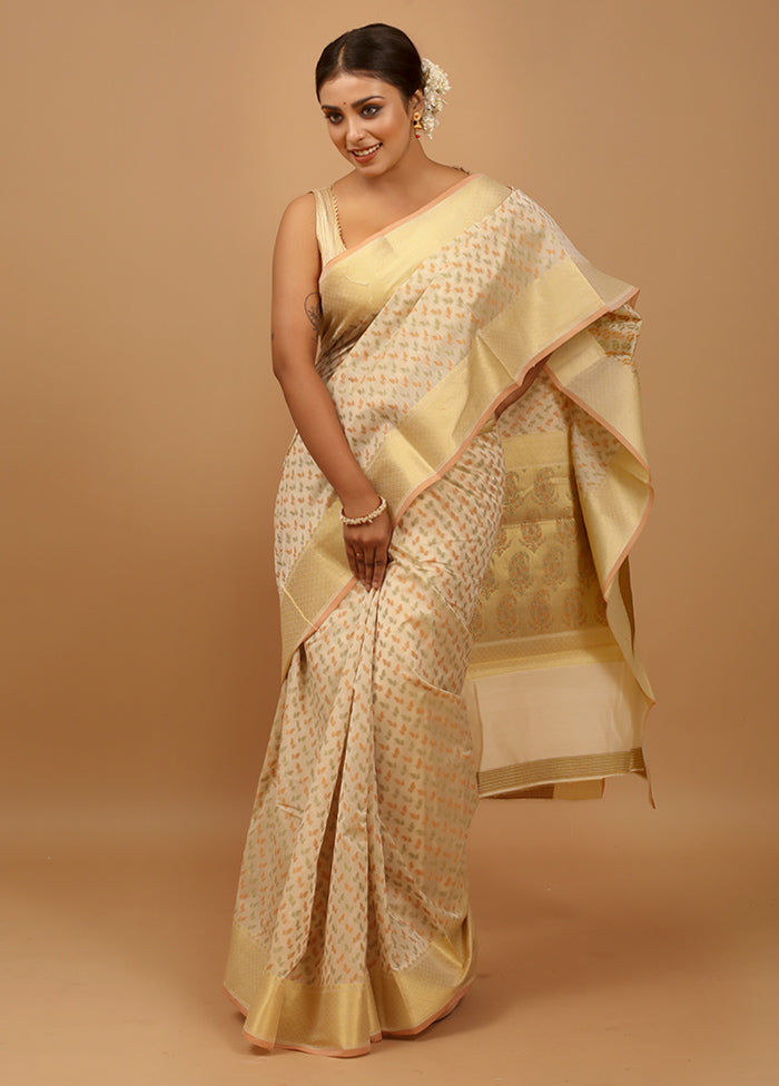 Cream Cotton Saree With Blouse Piece