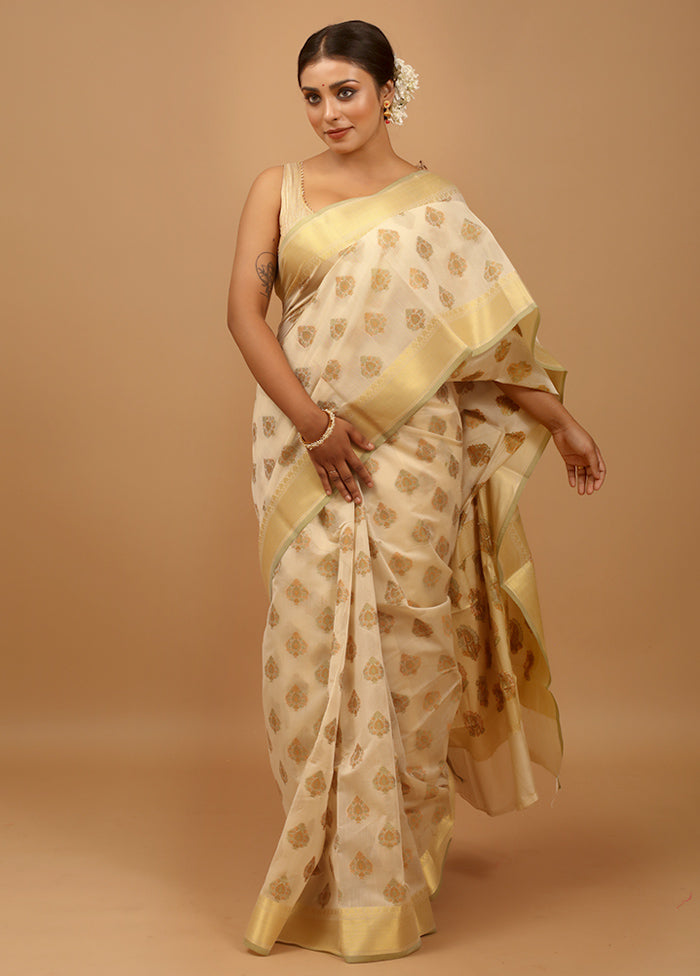 Cream Cotton Saree With Blouse Piece