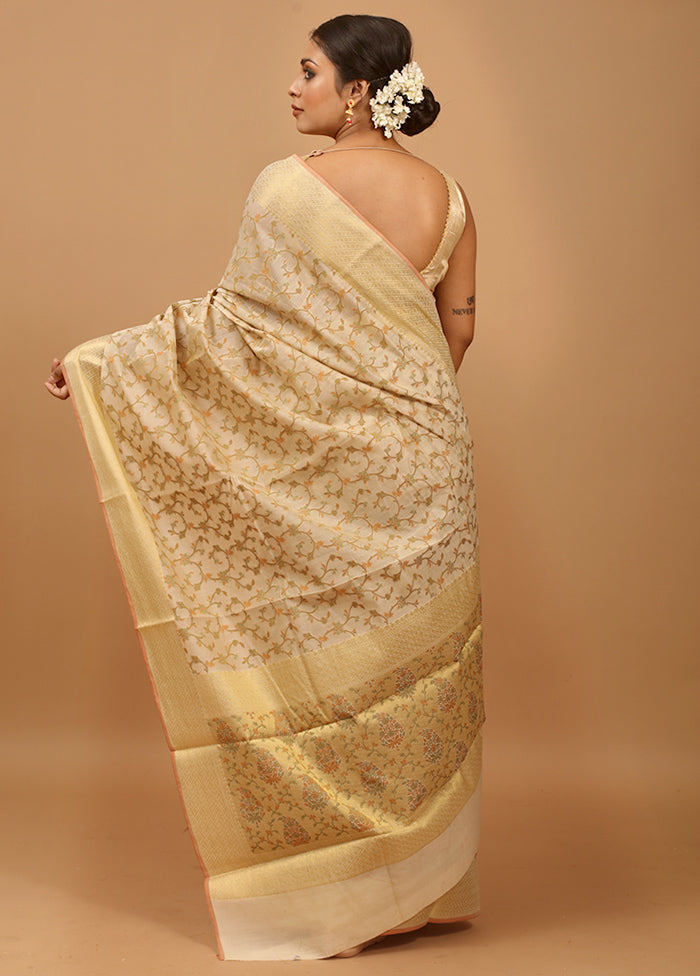 Cream Cotton Saree With Blouse Piece