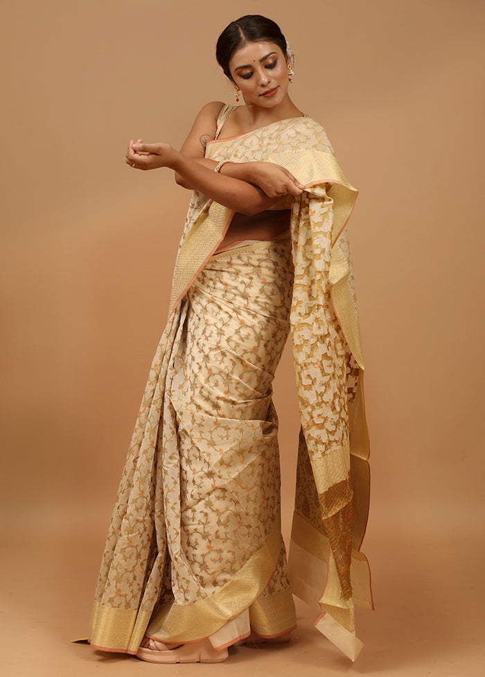 Cream Cotton Saree With Blouse Piece