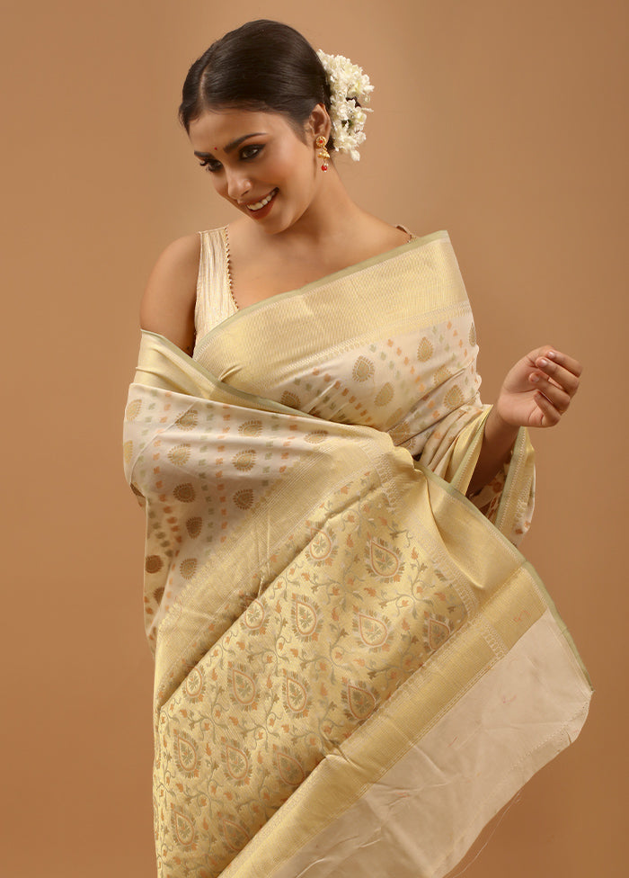 Cream Cotton Saree With Blouse Piece