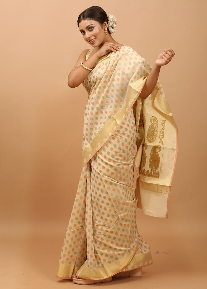 Cream Cotton Saree With Blouse Piece