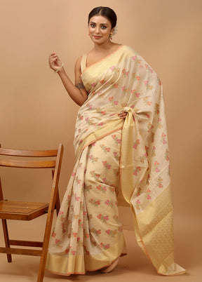 Cream Cotton Saree With Blouse Piece