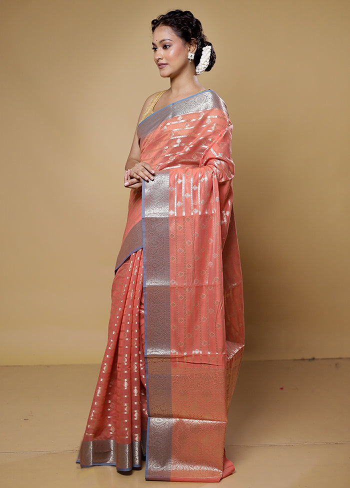 Pink Kora Silk Saree With Blouse Piece