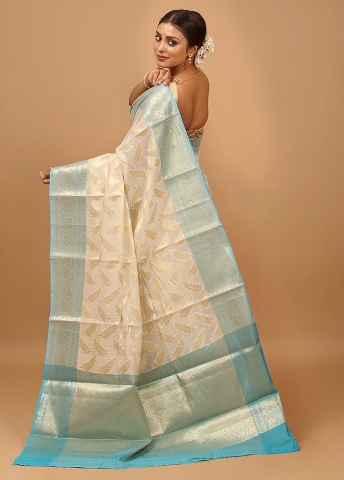 White Kora Silk Saree With Blouse Piece