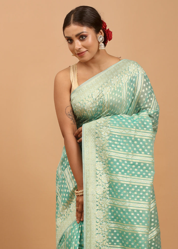 Green Kora Silk Saree With Blouse Piece