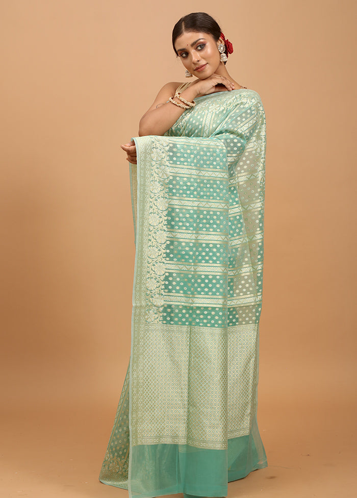 Green Kora Silk Saree With Blouse Piece