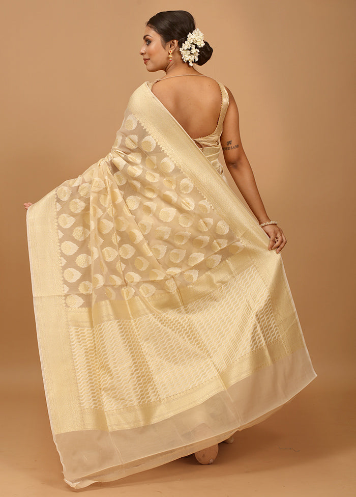 Cream Kora Silk Saree With Blouse Piece