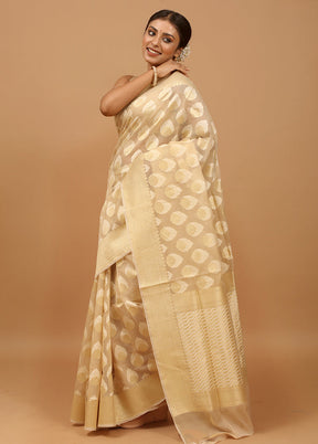 Cream Kora Silk Saree With Blouse Piece