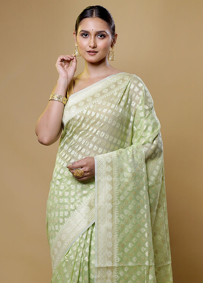 Green Kora Silk Saree With Blouse Piece