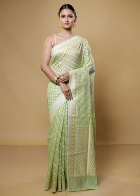 Green Kora Silk Saree With Blouse Piece