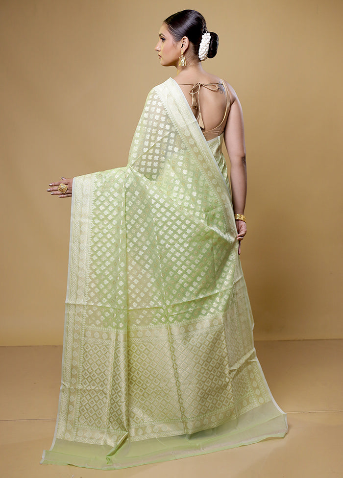 Green Kora Silk Saree With Blouse Piece