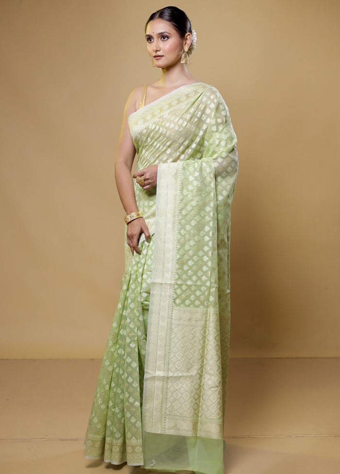 Green Kora Silk Saree With Blouse Piece