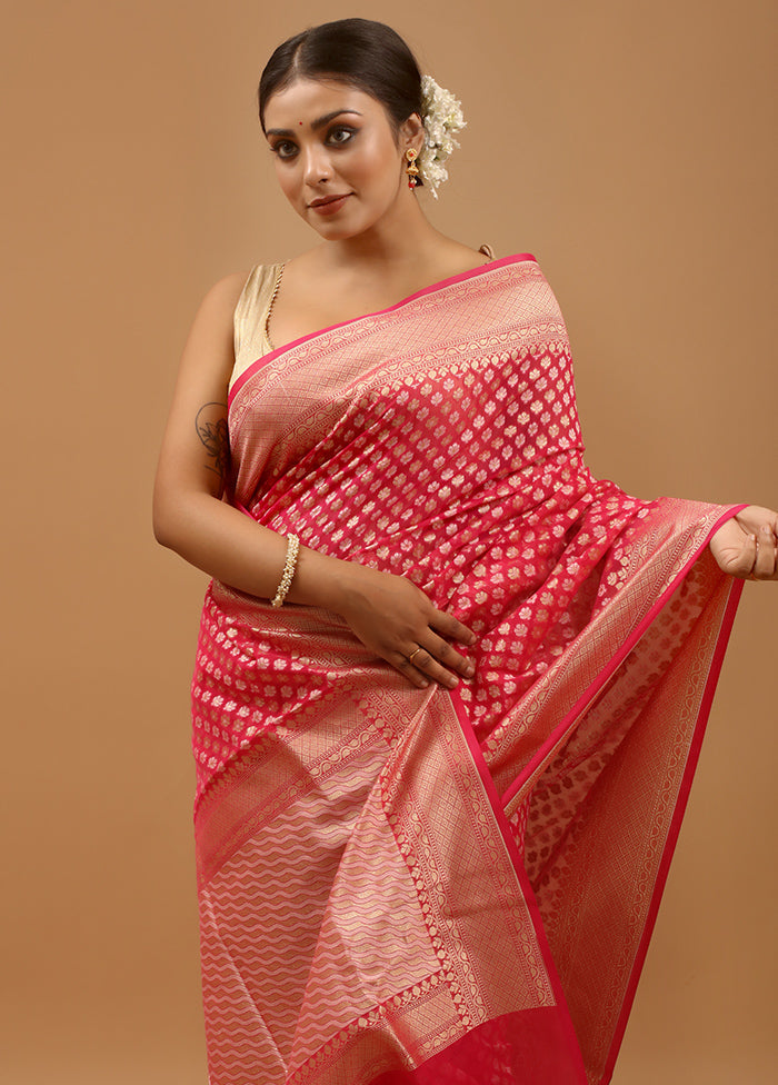 Pink Kora Silk Saree With Blouse Piece