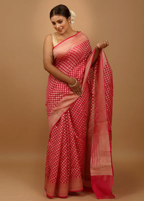 Pink Kora Silk Saree With Blouse Piece