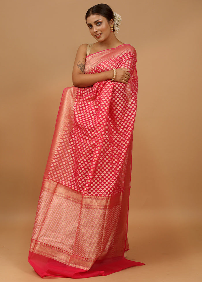 Pink Kora Silk Saree With Blouse Piece