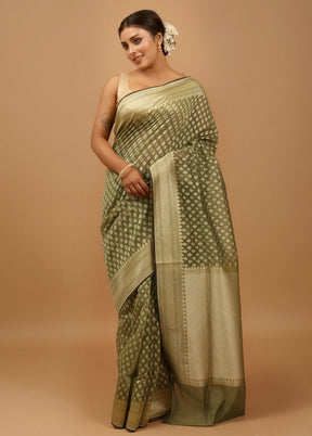 Green Kora Silk Saree With Blouse Piece