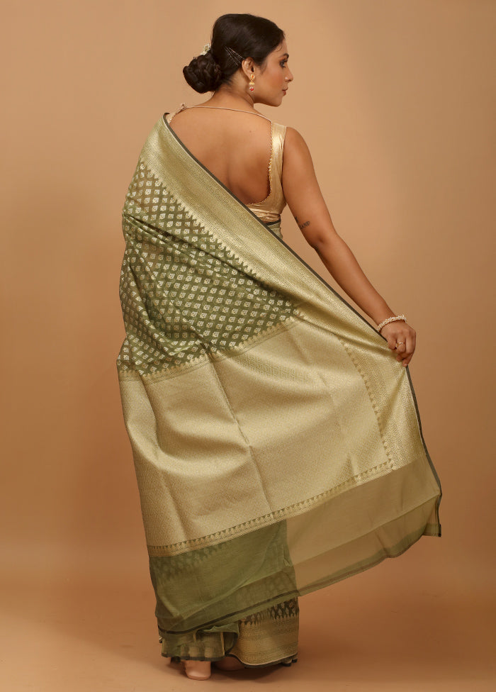 Green Kora Silk Saree With Blouse Piece