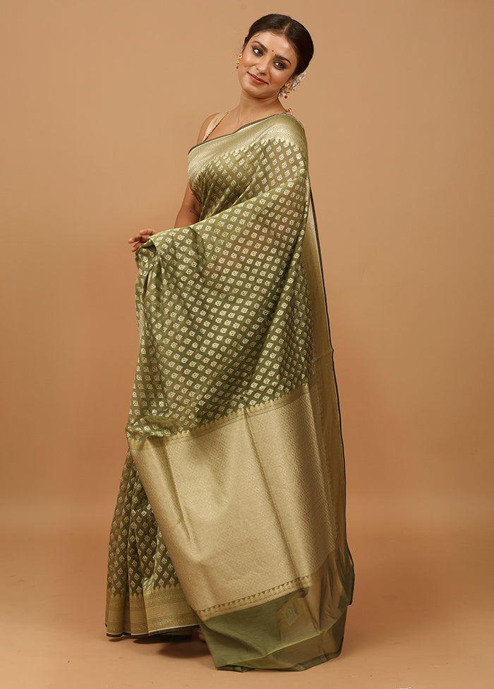 Green Kora Silk Saree With Blouse Piece