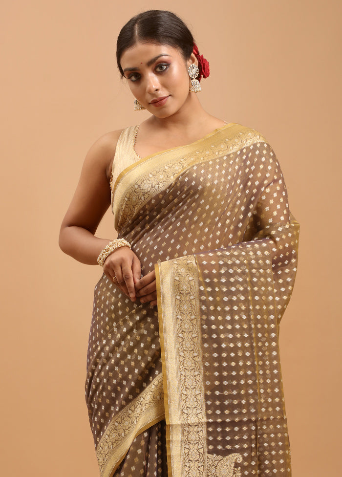 Grey Kora Silk Saree With Blouse Piece