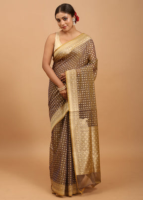 Grey Kora Silk Saree With Blouse Piece