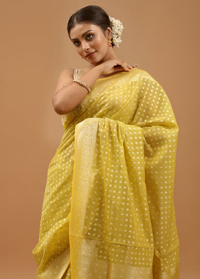 Yellow Kora Silk Saree With Blouse Piece