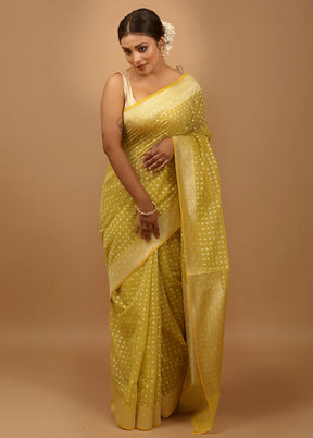 Yellow Kora Silk Saree With Blouse Piece