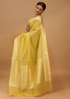 Yellow Kora Silk Saree With Blouse Piece