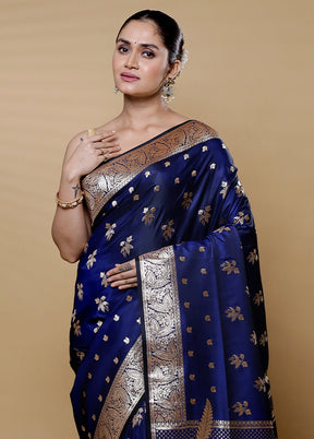 Blue Banarasi Silk Saree With Blouse Piece