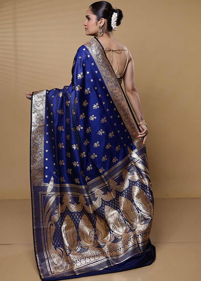 Blue Banarasi Silk Saree With Blouse Piece