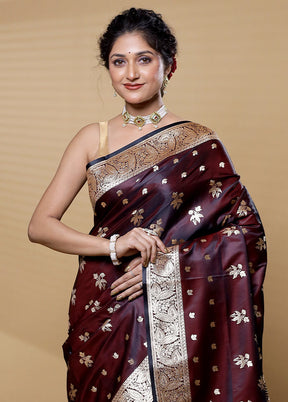 Maroon Banarasi Silk Saree With Blouse Piece