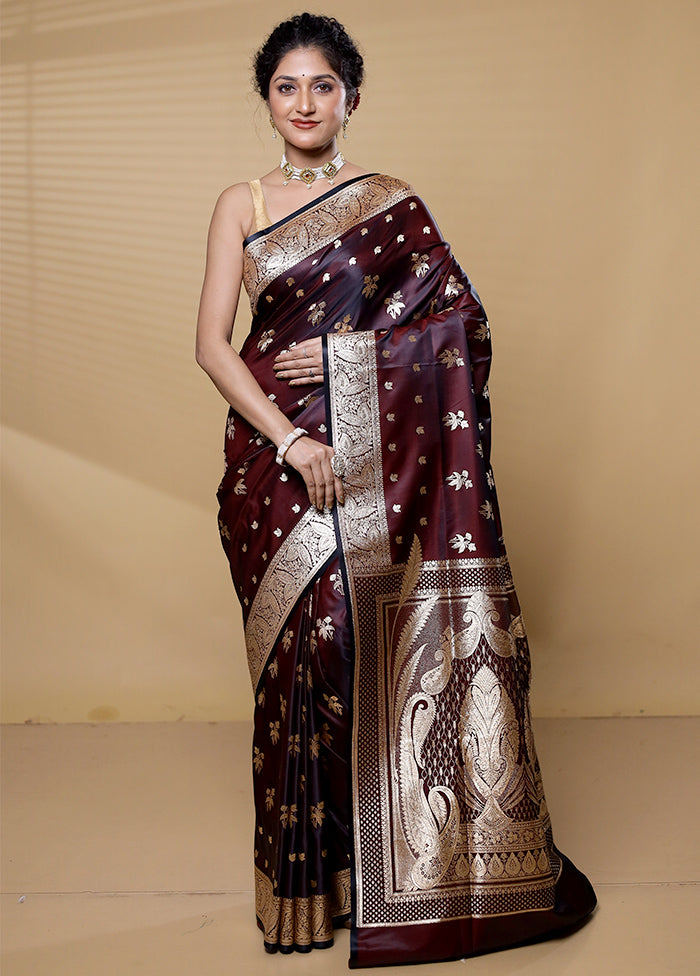 Maroon Banarasi Silk Saree With Blouse Piece