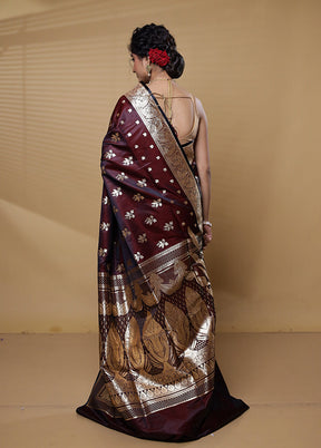 Maroon Banarasi Silk Saree With Blouse Piece