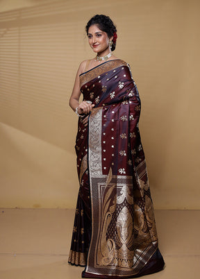 Maroon Banarasi Silk Saree With Blouse Piece