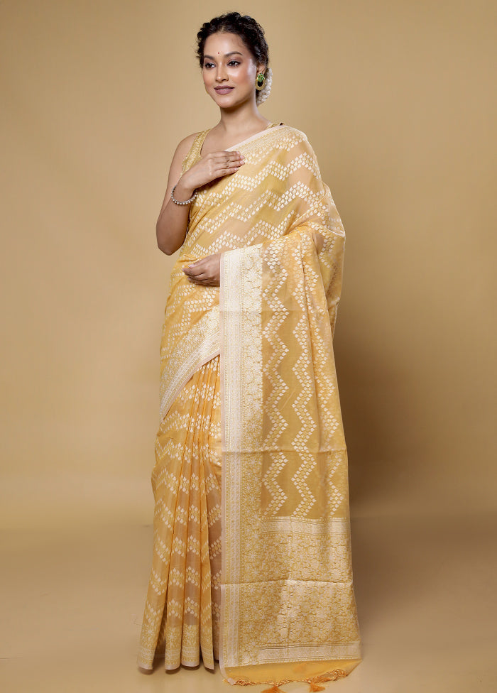 Yellow Kora Silk Saree With Blouse Piece