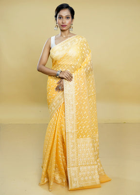 Yellow Kora Silk Saree With Blouse Piece