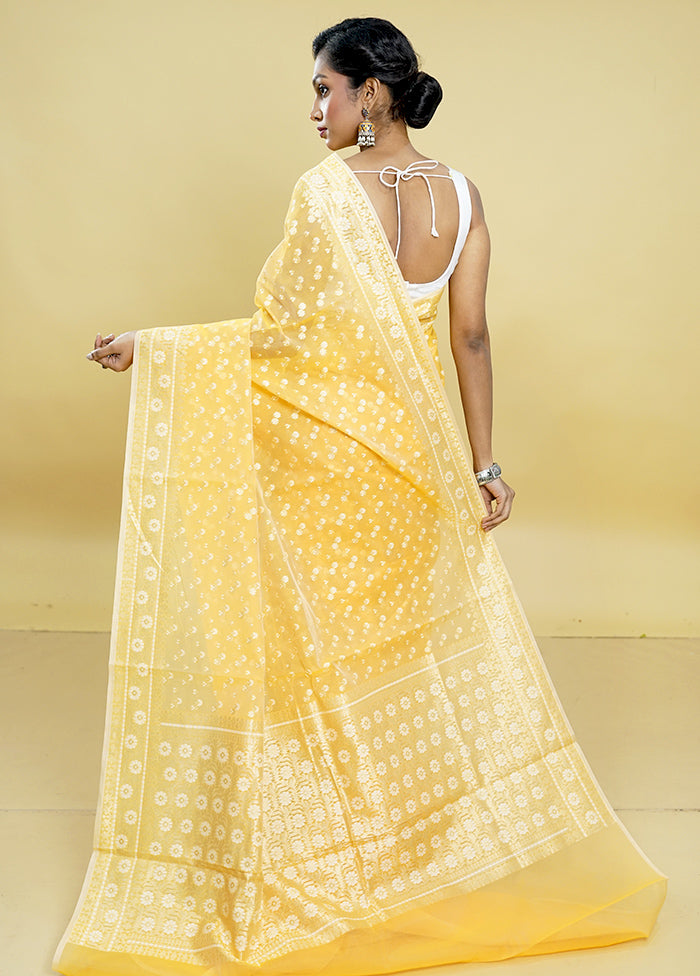 Yellow Kora Silk Saree With Blouse Piece