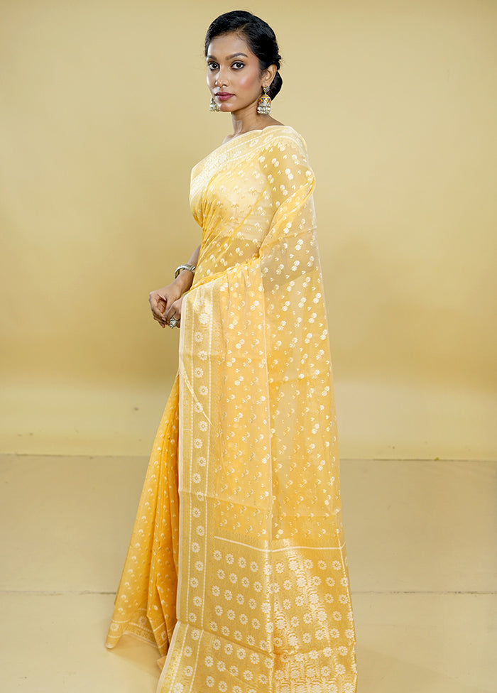 Yellow Kora Silk Saree With Blouse Piece