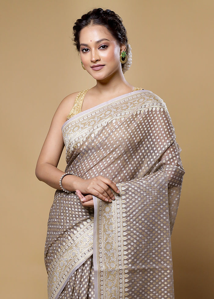 Grey Kora Silk Saree With Blouse Piece