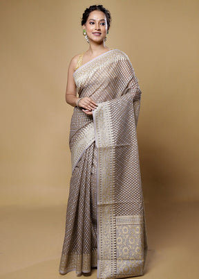 Grey Kora Silk Saree With Blouse Piece