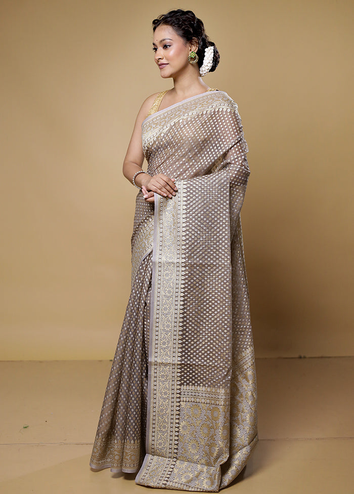 Grey Kora Silk Saree With Blouse Piece