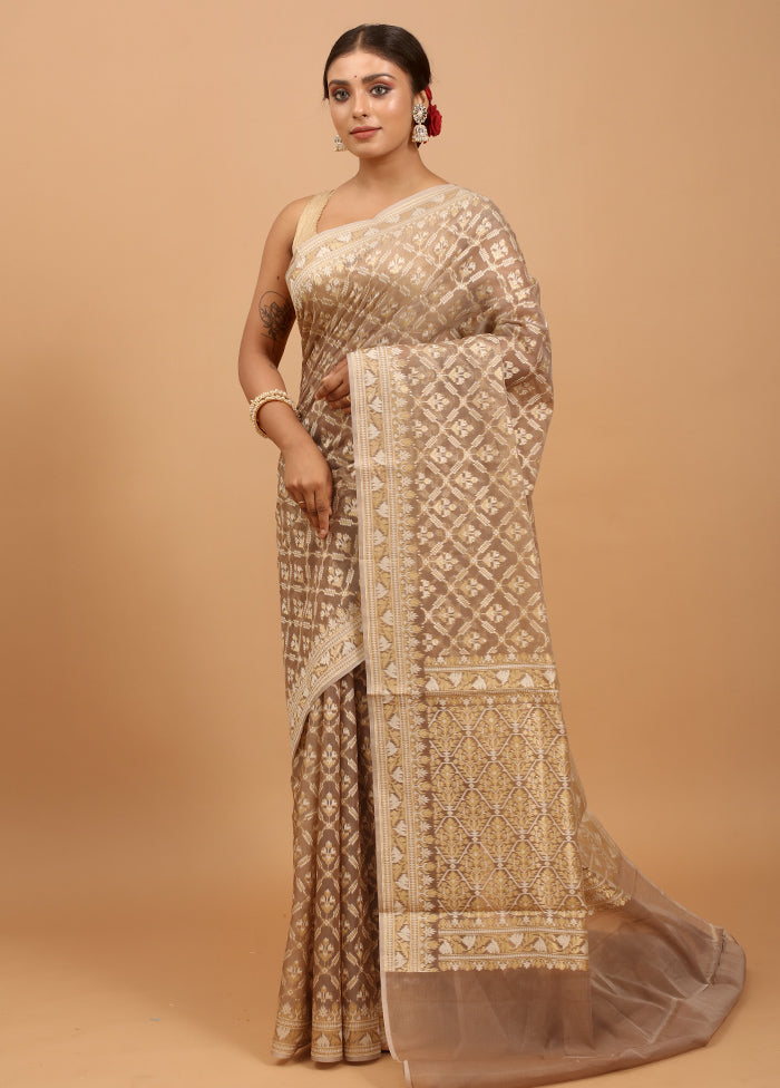 Grey Kora Silk Saree With Blouse Piece